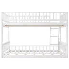 Queen Size Wood Bed with Guardrail, Ladder, Easy Assembly