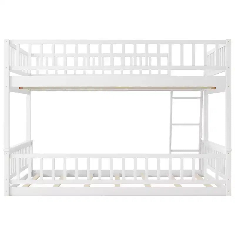 Queen Size Wood Bed with Guardrail, Ladder, Easy Assembly