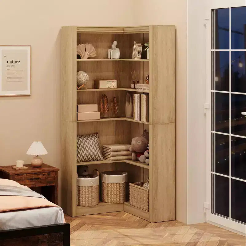 71.8 L Shaped Corner Bookshelf with Anti-Tipping Kit, Tall Storage Organizer for Living Room & Home Office
