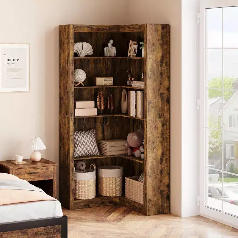 71.8 L Shaped Corner Bookshelf with Anti-Tipping Kit, Tall Storage Organizer for Living Room & Home Office