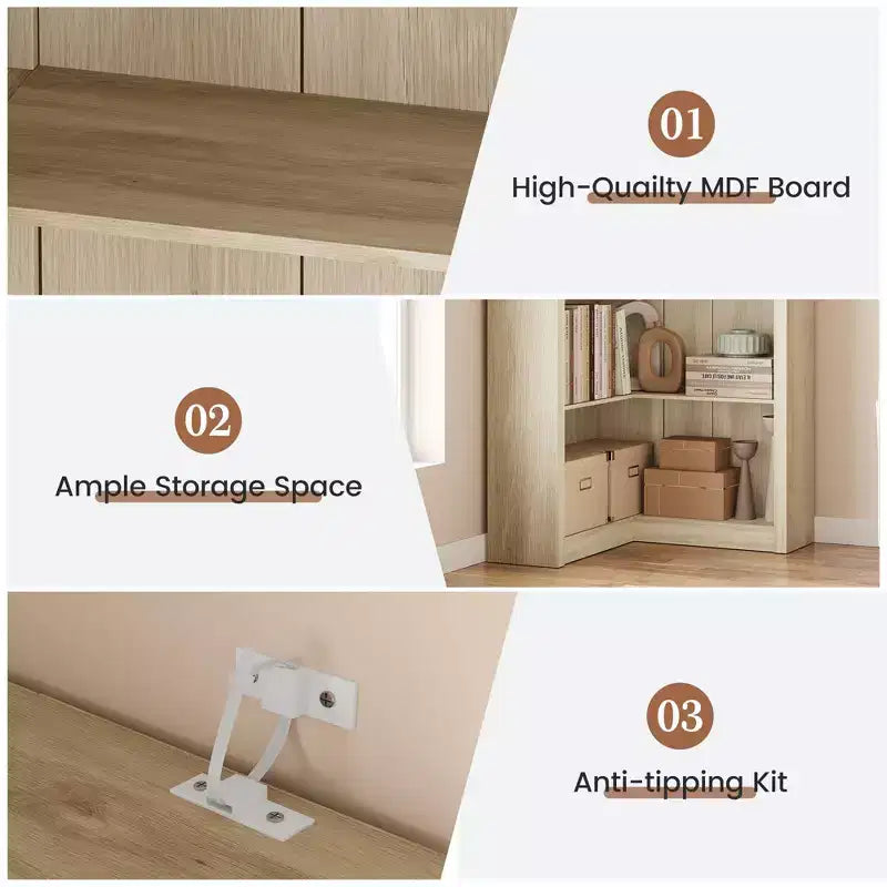 71.8 L Shaped Corner Bookshelf with Anti-Tipping Kit, Tall Storage Organizer for Living Room & Home Office