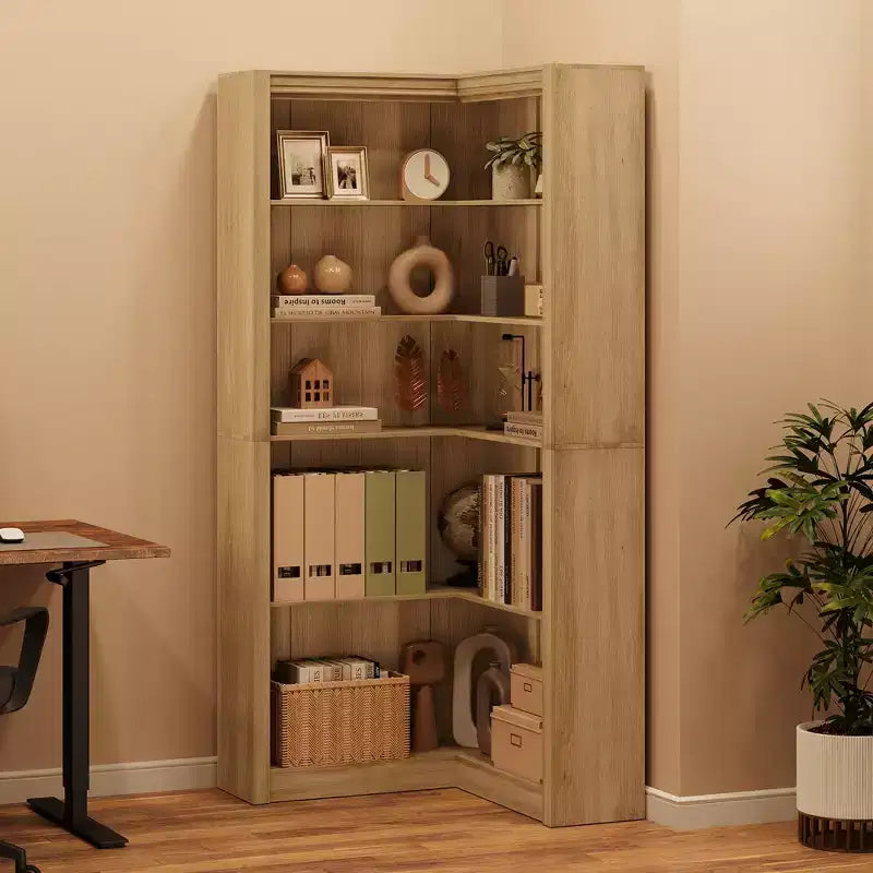 71.8 L Shaped Corner Bookshelf with Anti-Tipping Kit, Tall Storage Organizer for Living Room & Home Office