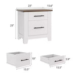 Space-Saving 2-Drawer Farmhouse Nightstand, Distressed White Bedside Table w/ Brown Top, Rustic Wood End Table for Bedroom & Living Room Sofa
