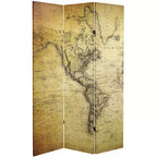 6-Panel Double Sided Vintage World Map Canvas Room Divider Beige - Spruce Wood Frame, No Assembly Required
