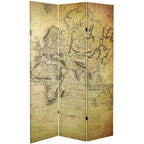 6-Panel Double Sided Vintage World Map Canvas Room Divider Beige - Spruce Wood Frame, No Assembly Required