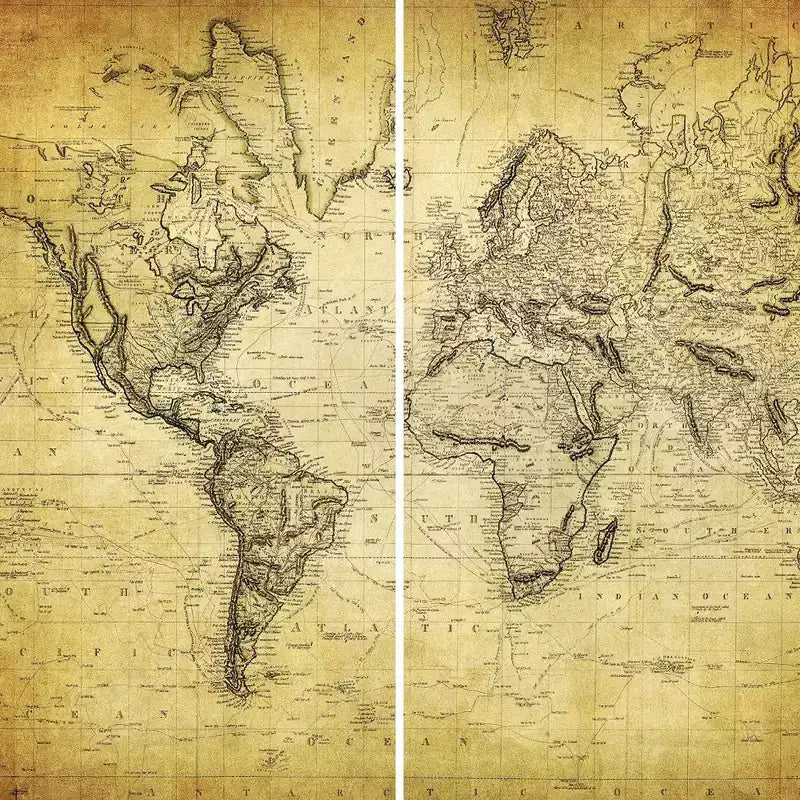 6-Panel Double Sided Vintage World Map Canvas Room Divider Beige - Spruce Wood Frame, No Assembly Required