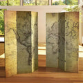 6-Panel Double Sided Vintage World Map Canvas Room Divider Beige - Spruce Wood Frame, No Assembly Required