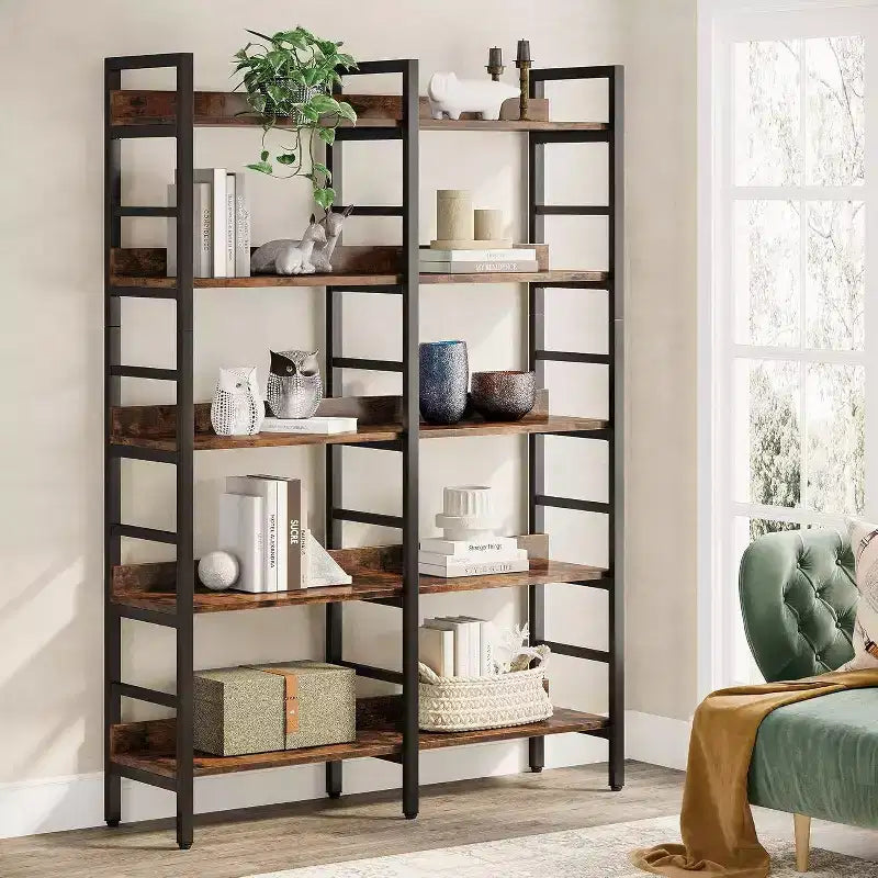 70.86" 5 Tier Bookshelf Rustic Brown