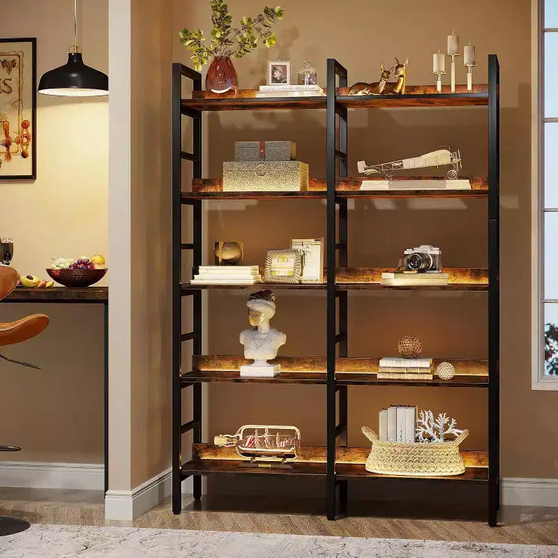 70.86" 5 Tier Bookshelf Rustic Brown