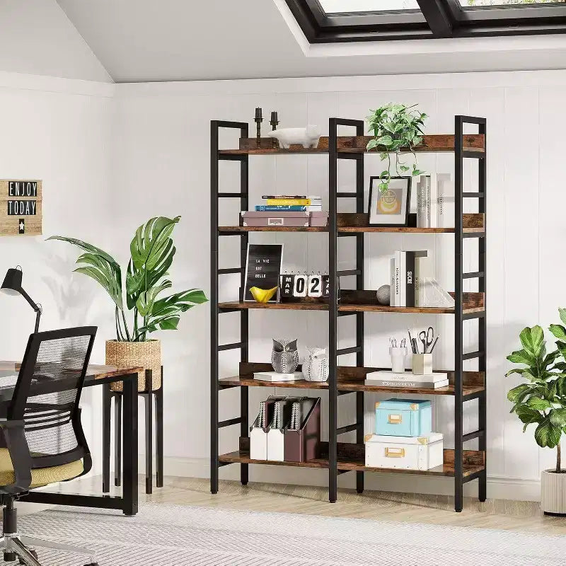 70.86" 5 Tier Bookshelf Rustic Brown