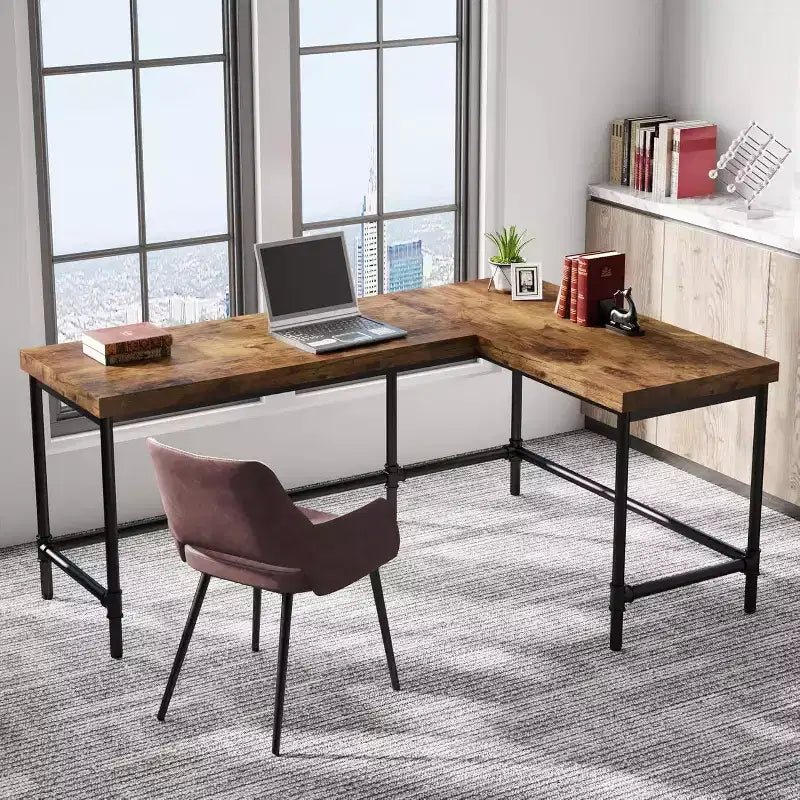 Reversible L Shaped Computer Desk Rustic Brown