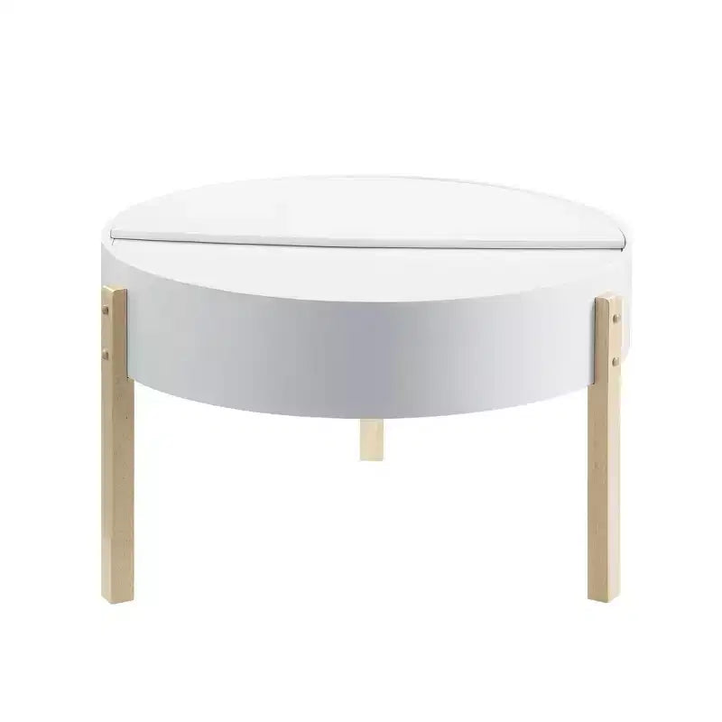 Round Coffee Table White/Natural - Mid-Century Modern, Hidden Storage