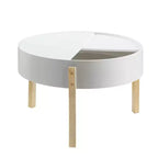 Round Coffee Table White/Natural - Mid-Century Modern, Hidden Storage