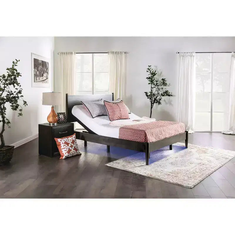 King Harmony Adjustable Bed Frame with Battery Back Up - Furniture of America: USB Ports, Polyester, Steel Frame
