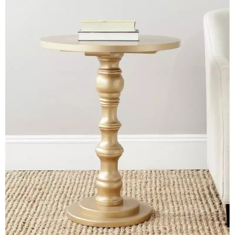 Round Accent Table - Off-White Poplar Wood, Traditional Style