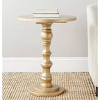 Round Accent Table - Off-White Poplar Wood, Traditional Style