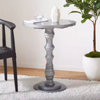 Round Accent Table - Off-White Poplar Wood, Traditional Style