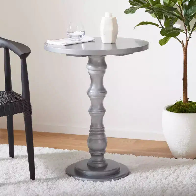 Round Accent Table - Off-White Poplar Wood, Traditional Style
