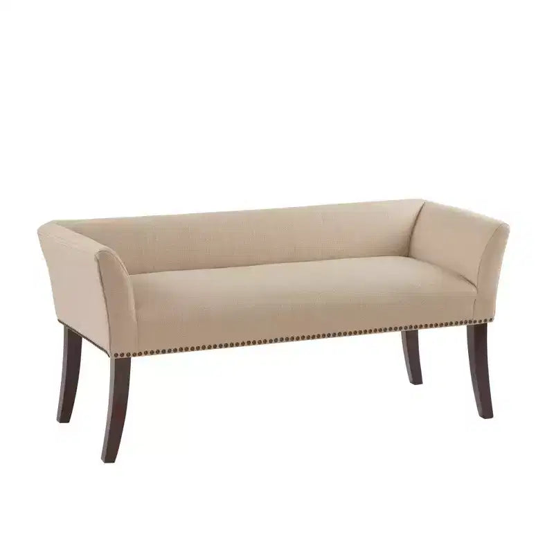 Upholstered Accent Bench with Low Back and Flared Arms