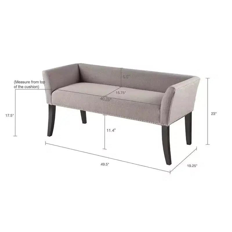 Upholstered Accent Bench with Low Back and Flared Arms