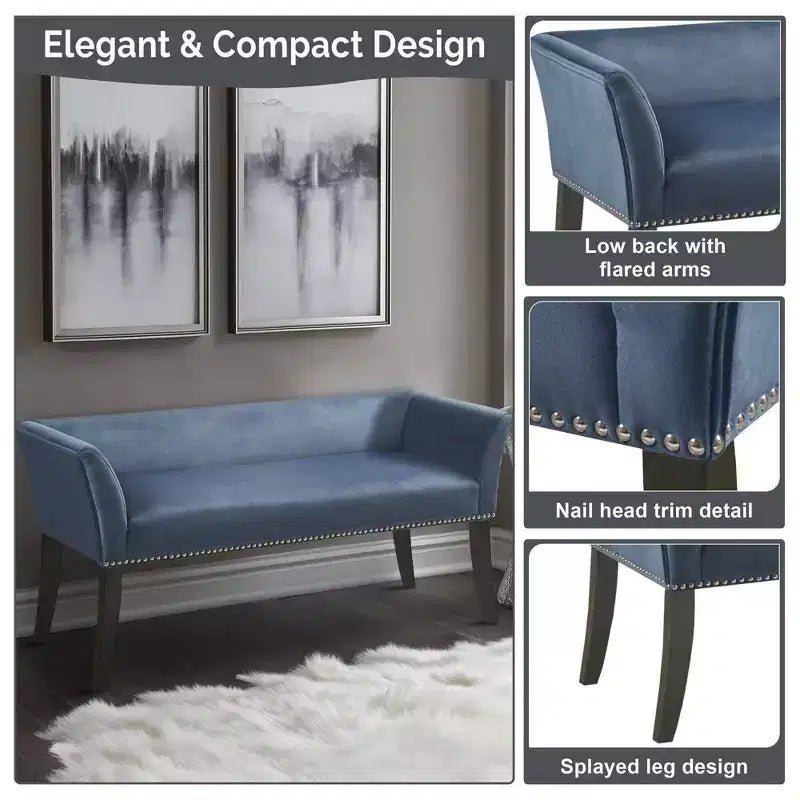 Upholstered Accent Bench with Low Back and Flared Arms