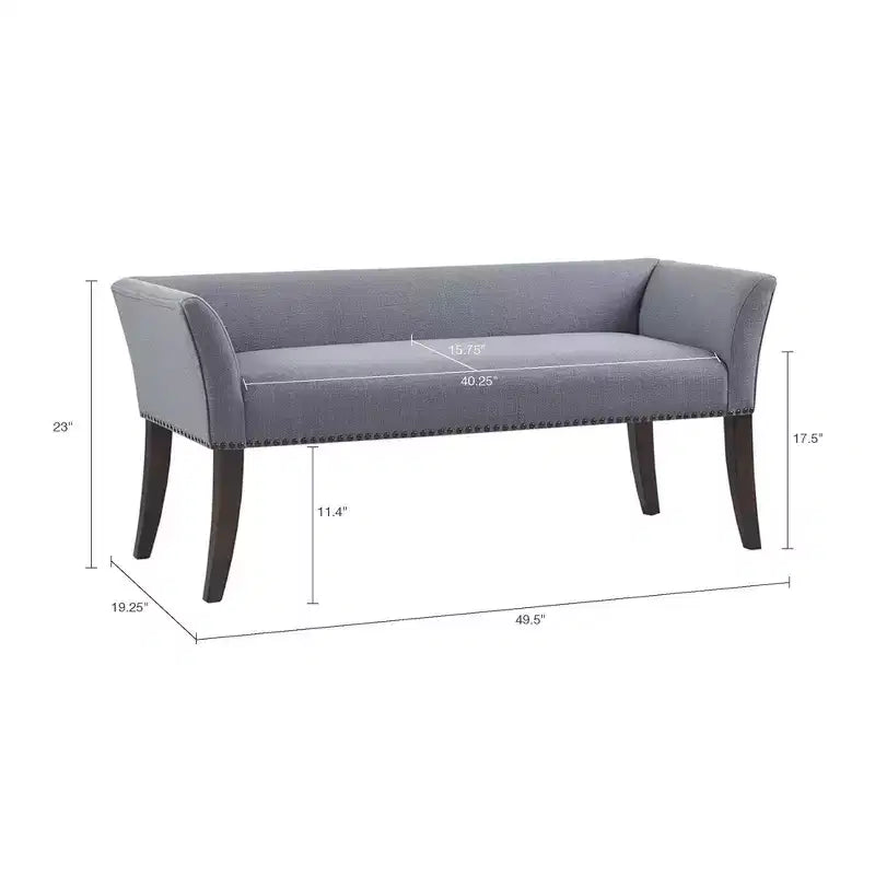 Upholstered Accent Bench with Low Back and Flared Arms