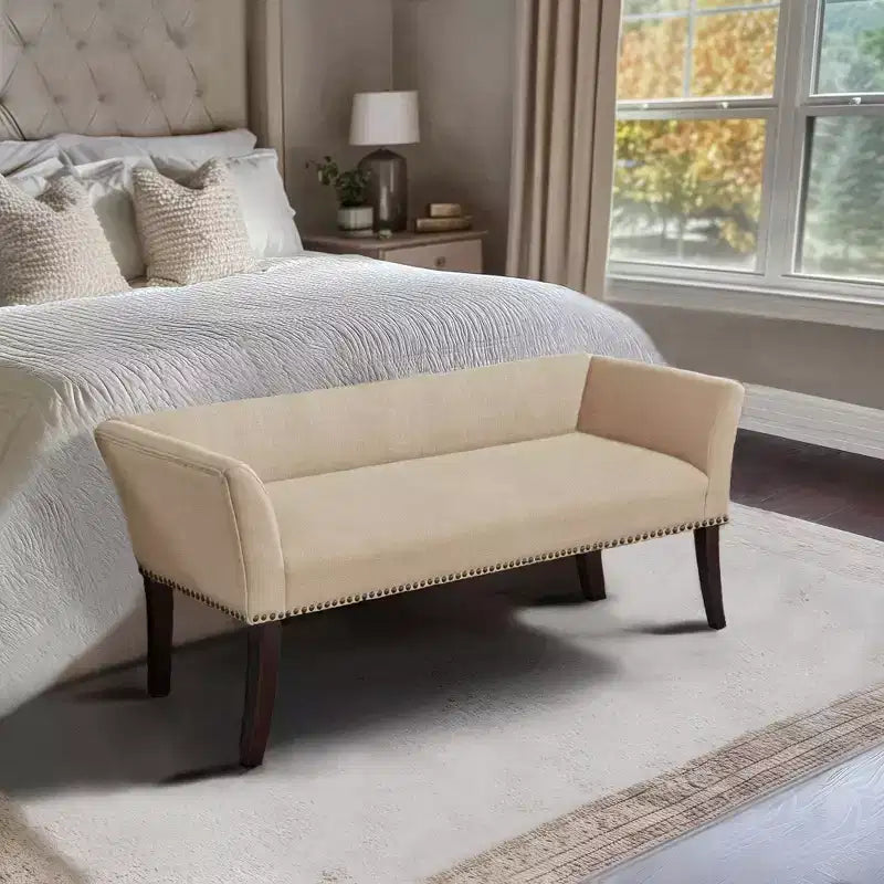 Upholstered Accent Bench with Low Back and Flared Arms
