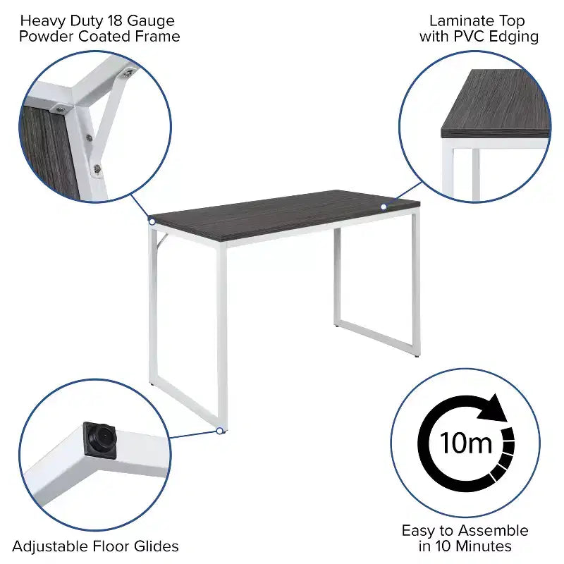 Industrial Modern Desk - Commercial Grade Office Computer Desk and Home Office Desk - 47 Long