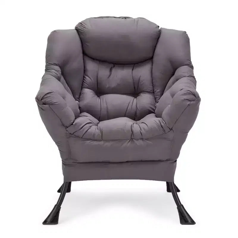 JOMEED Modern Fabric Lazy Lounge Foldable Lightweight Single Steel Frame Accent Chair with Armrests and Side Pocket for Home or Office, Grey