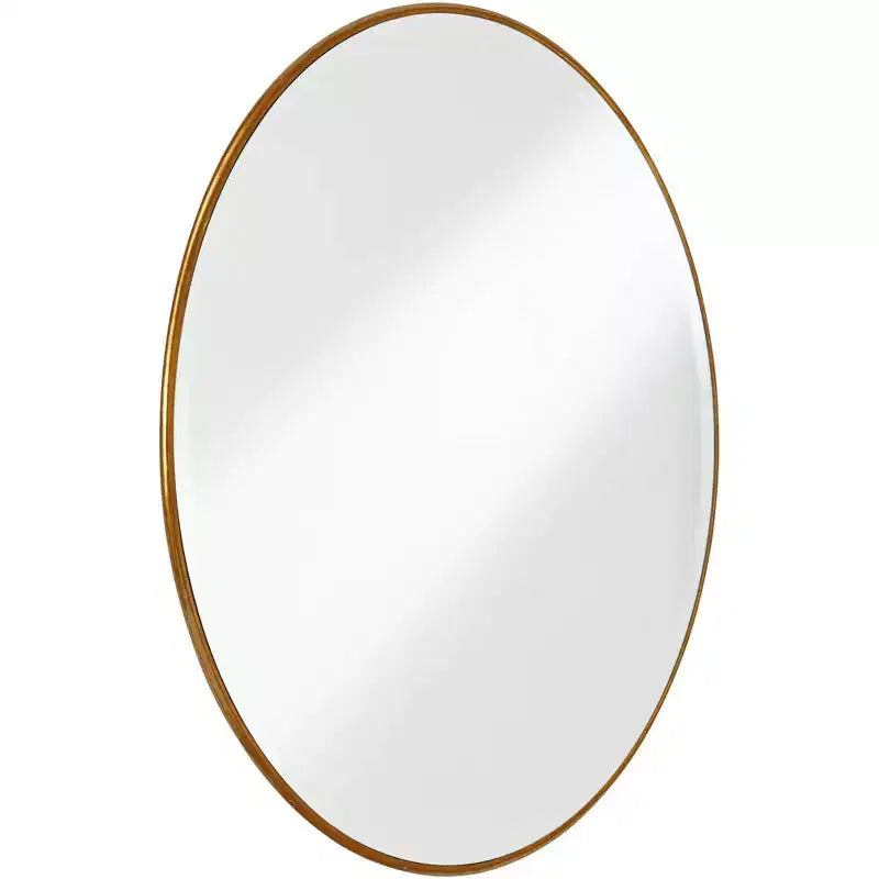 Round Vanity Decorative Wall Mirror, Vintage Beveled Edge, Antiqued Gold Leaf Iron Frame, 34" Wide