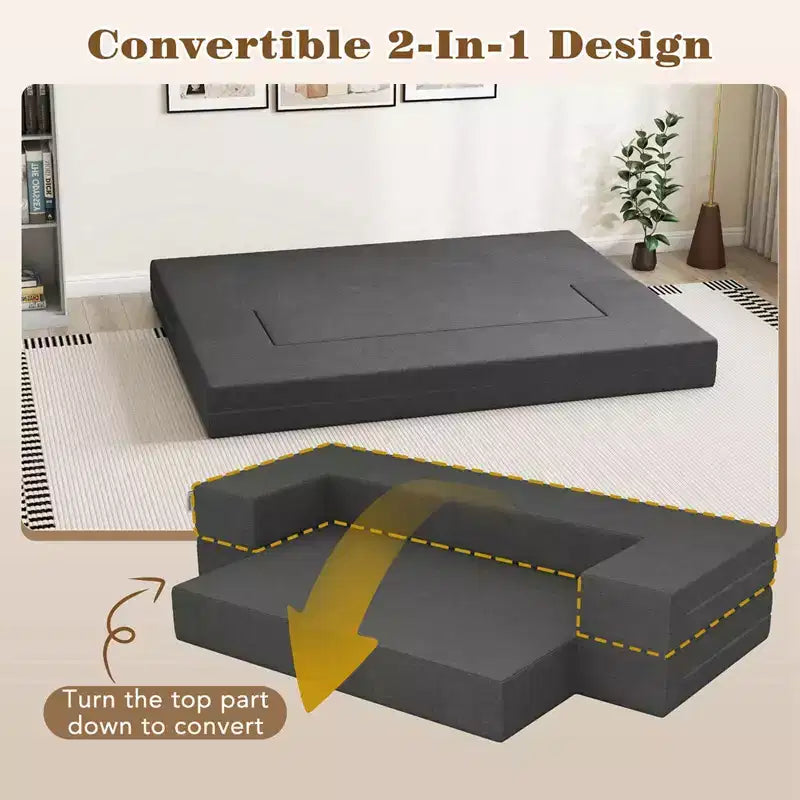Costway 8-Inch Folding Sofa Bed with High-density Foam & Washable Cover Twin/Queen Size