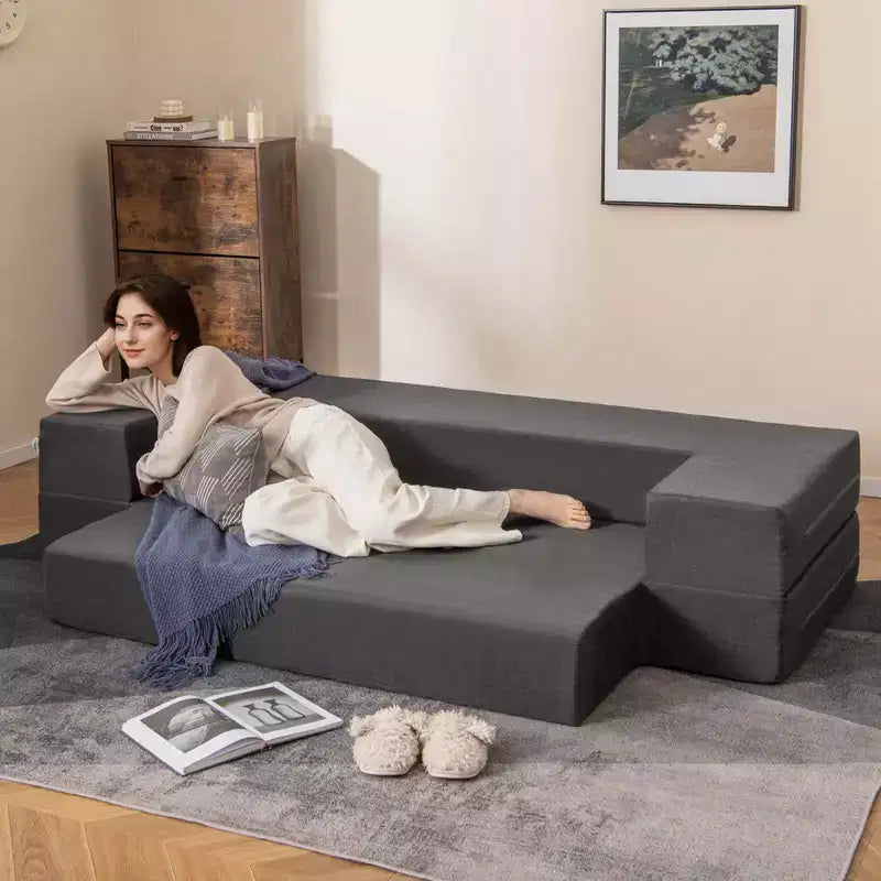 Costway 8-Inch Folding Sofa Bed with High-density Foam & Washable Cover Twin/Queen Size