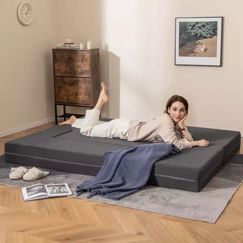 Costway 8-Inch Folding Sofa Bed with High-density Foam & Washable Cover Twin/Queen Size