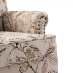Wooden Upholstered Floral Pattern Armchair with Panel Arms and Camelback