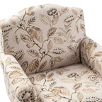 Wooden Upholstered Floral Pattern Armchair with Panel Arms and Camelback