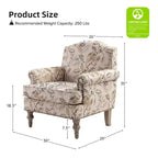 Wooden Upholstered Floral Pattern Armchair with Panel Arms and Camelback