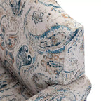 Wooden Upholstered Floral Pattern Armchair with Panel Arms and Camelback