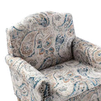Wooden Upholstered Floral Pattern Armchair with Panel Arms and Camelback