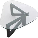 Triangular Glass Top Coffee Table with Glossy Ash Wood Base for Home, Living Room, Office