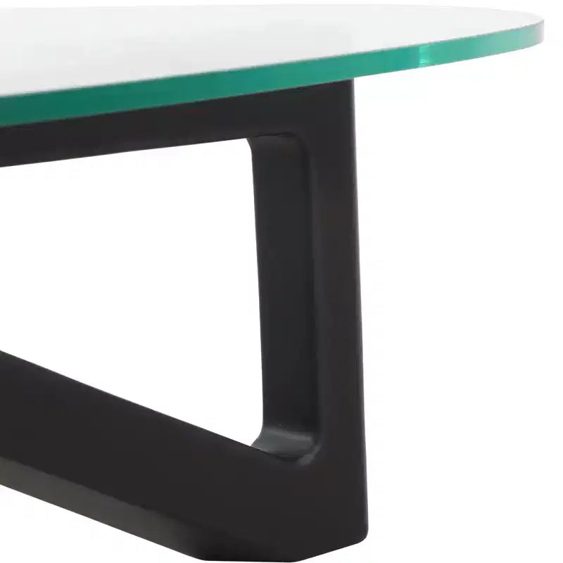 Triangular Glass Top Coffee Table with Glossy Ash Wood Base for Home, Living Room, Office