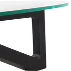 Triangular Glass Top Coffee Table with Glossy Ash Wood Base for Home, Living Room, Office