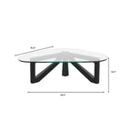 Triangular Glass Top Coffee Table with Glossy Ash Wood Base for Home, Living Room, Office