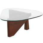 Triangular Glass Top Coffee Table with Glossy Ash Wood Base for Home, Living Room, Office