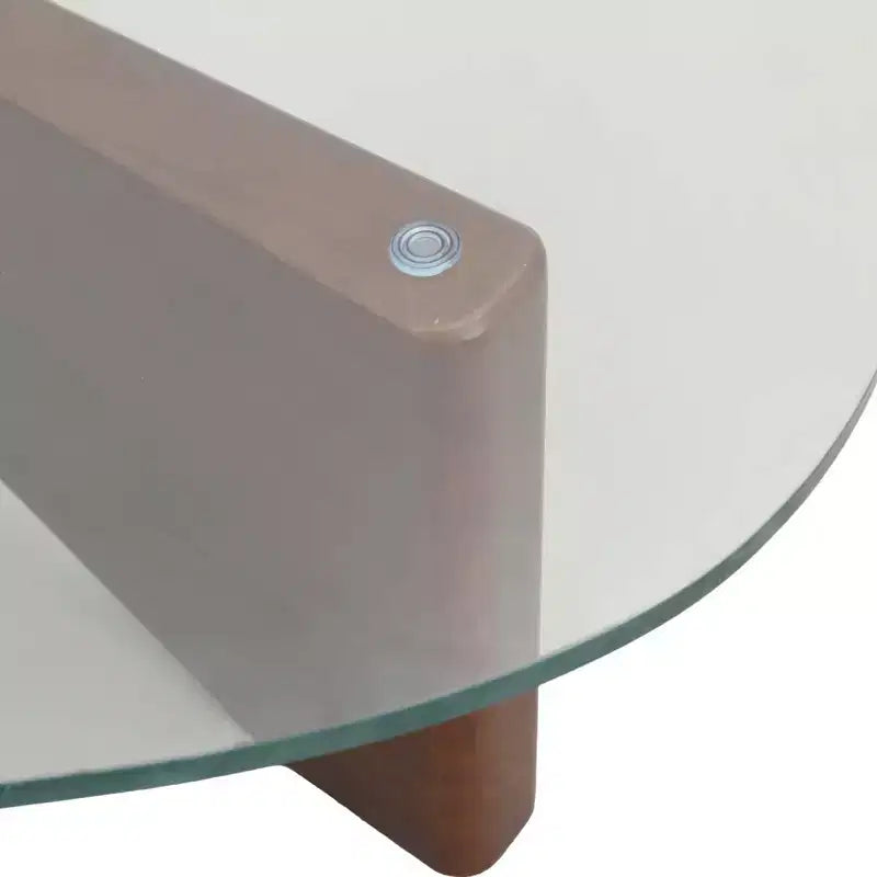 Triangular Glass Top Coffee Table with Glossy Ash Wood Base for Home, Living Room, Office
