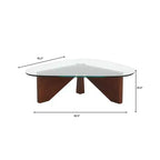 Triangular Glass Top Coffee Table with Glossy Ash Wood Base for Home, Living Room, Office