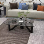 Triangular Glass Top Coffee Table with Glossy Ash Wood Base for Home, Living Room, Office
