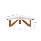 Triangular Glass Top Coffee Table with Glossy Ash Wood Base for Home, Living Room, Office