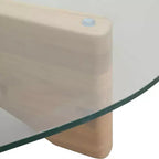 Triangular Glass Top Coffee Table with Glossy Ash Wood Base for Home, Living Room, Office