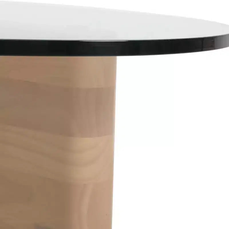 Triangular Glass Top Coffee Table with Glossy Ash Wood Base for Home, Living Room, Office