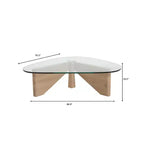Triangular Glass Top Coffee Table with Glossy Ash Wood Base for Home, Living Room, Office